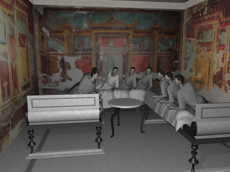 3D visualisation of Room 23 with hypothetical triclinium created by Martin Blazeby, KVL